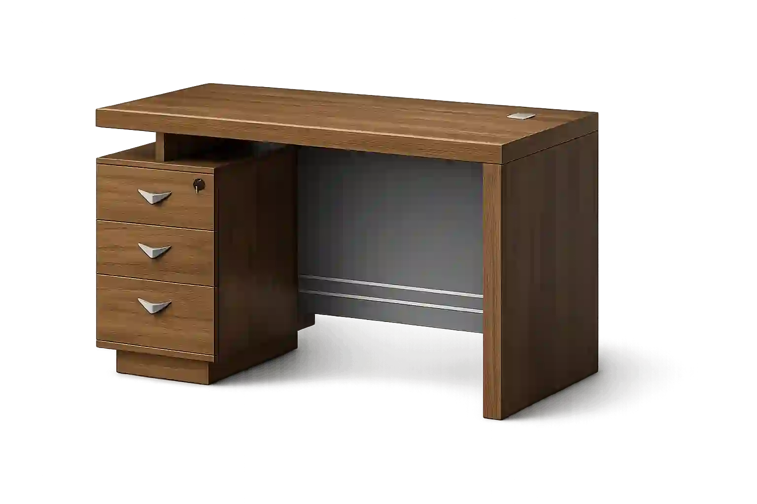 Executive wooden work desk with drawers.