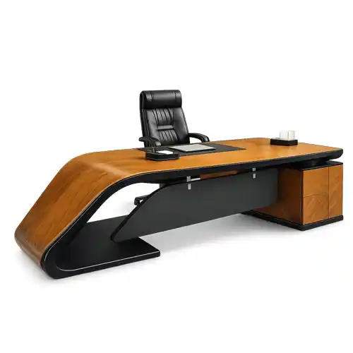Luxury curved office desk for modern workspace.