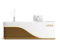 Modern white and wooden wave design reception counter.