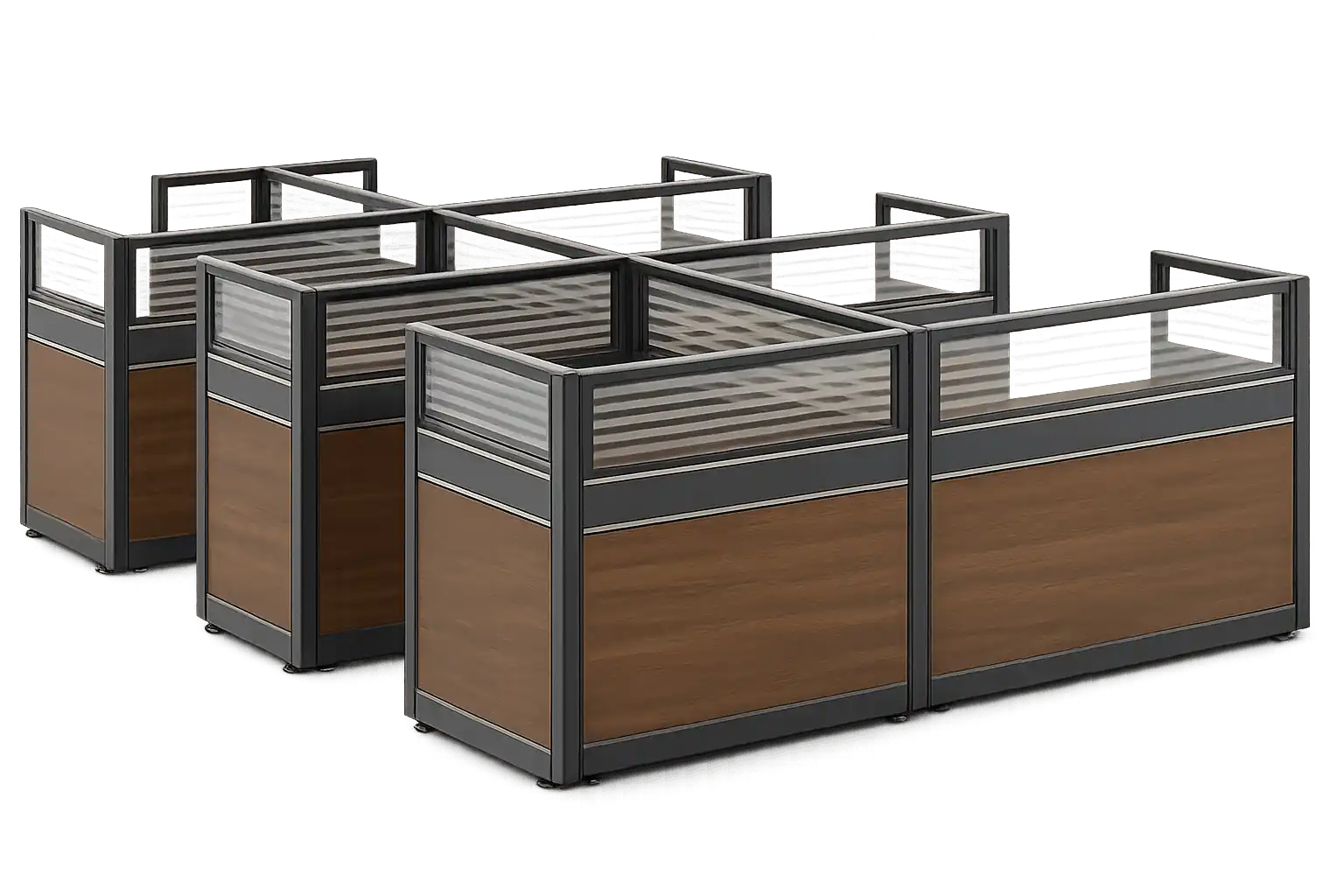 Modular office cubicles for workspace partitioning.