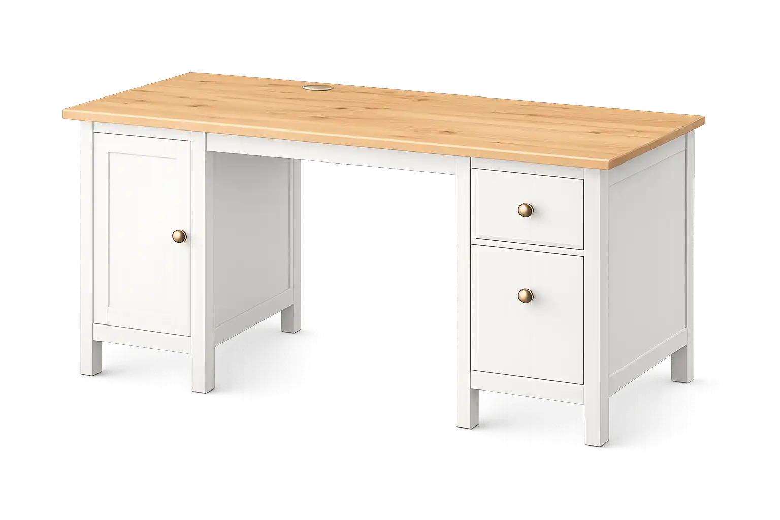 Wooden study desk with drawers and storage.