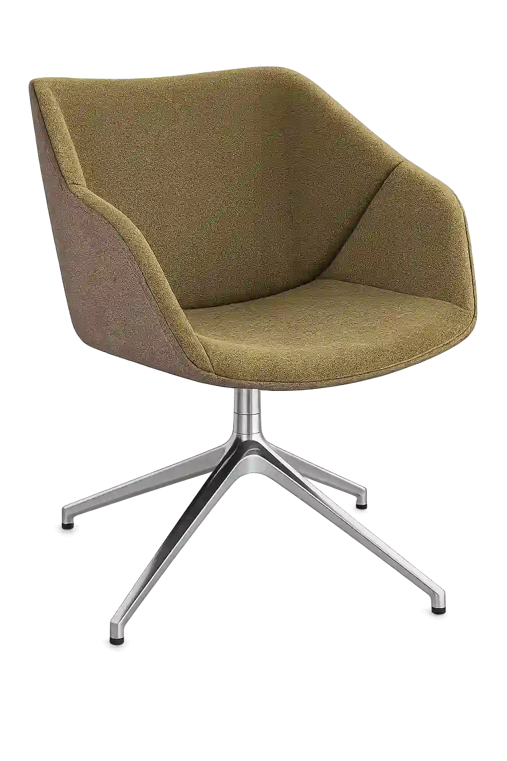 Beige upholstered swivel visitor chair.