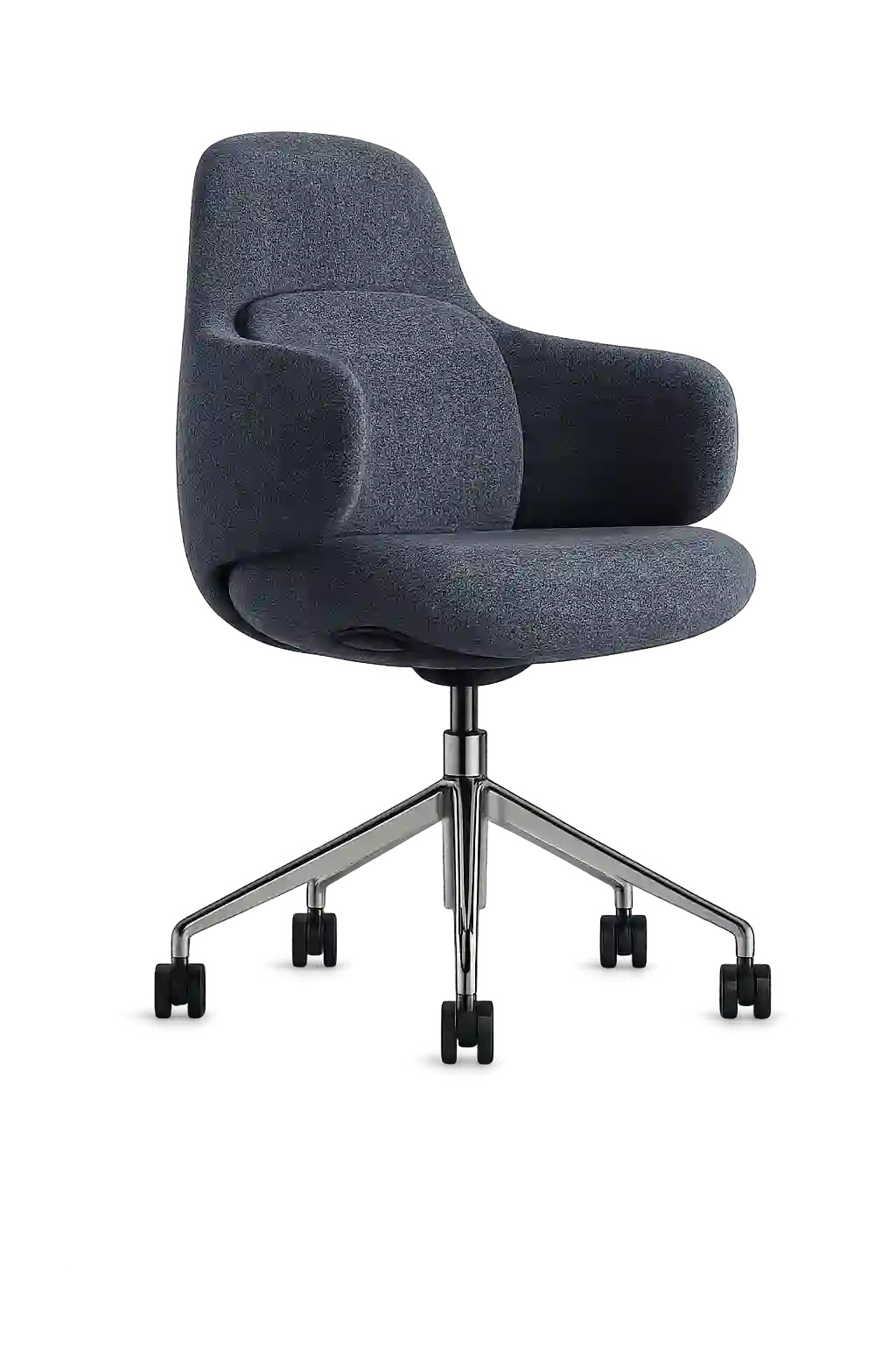 Blue upholstered office visitor chair.