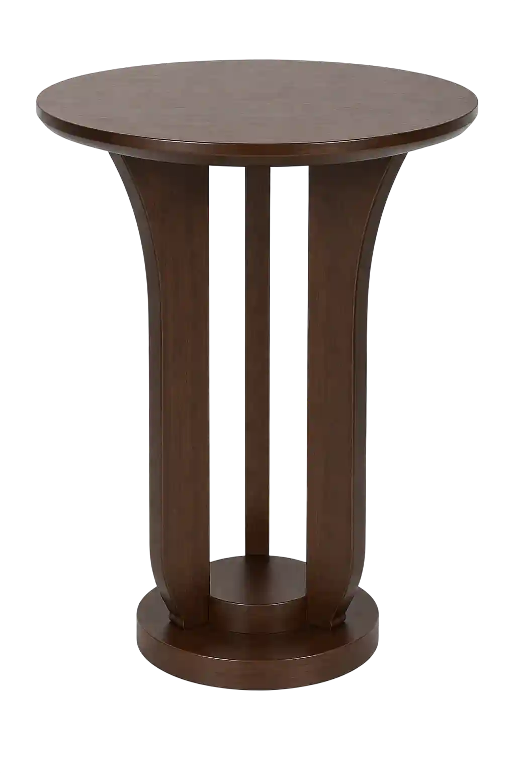 Contemporary round wooden side table.
