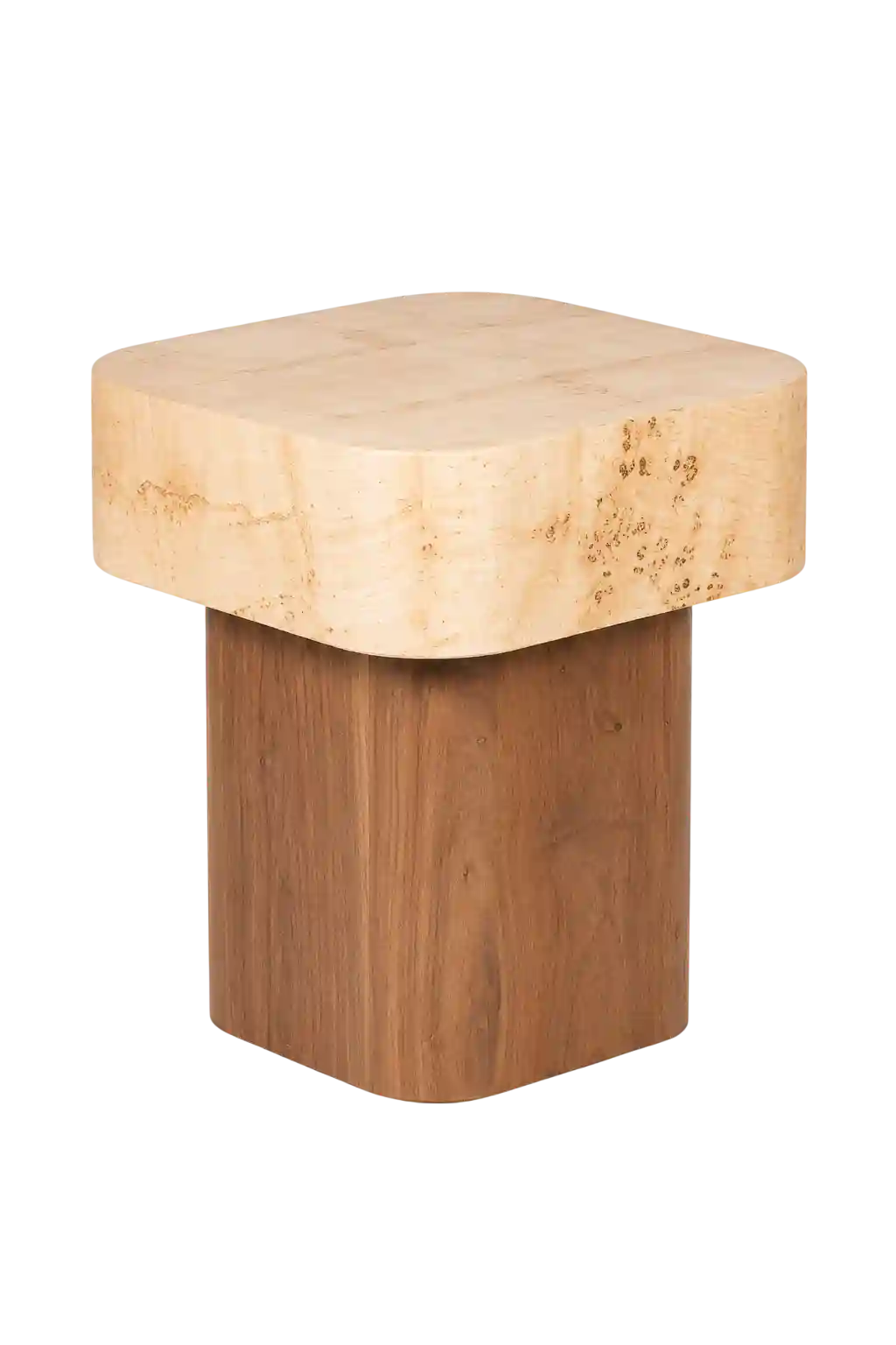 Solid cube wooden side table.