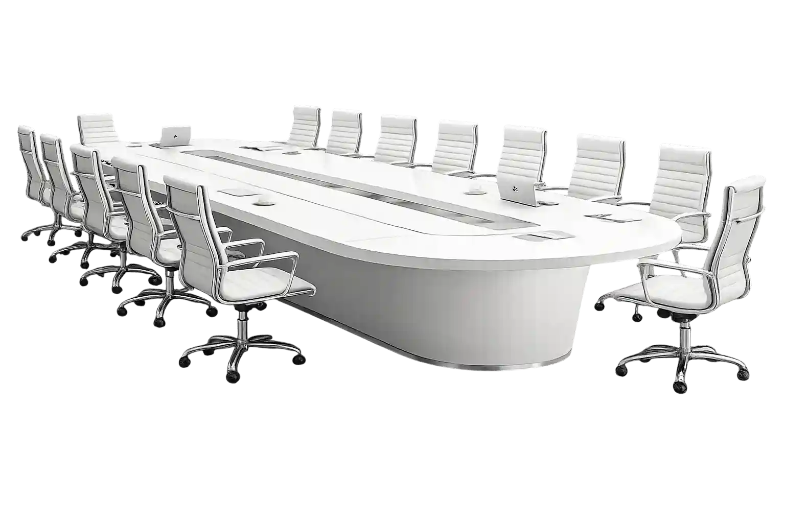 Custom-designed executive conference table with integrated connectivity features for modern boardrooms in Qatar.