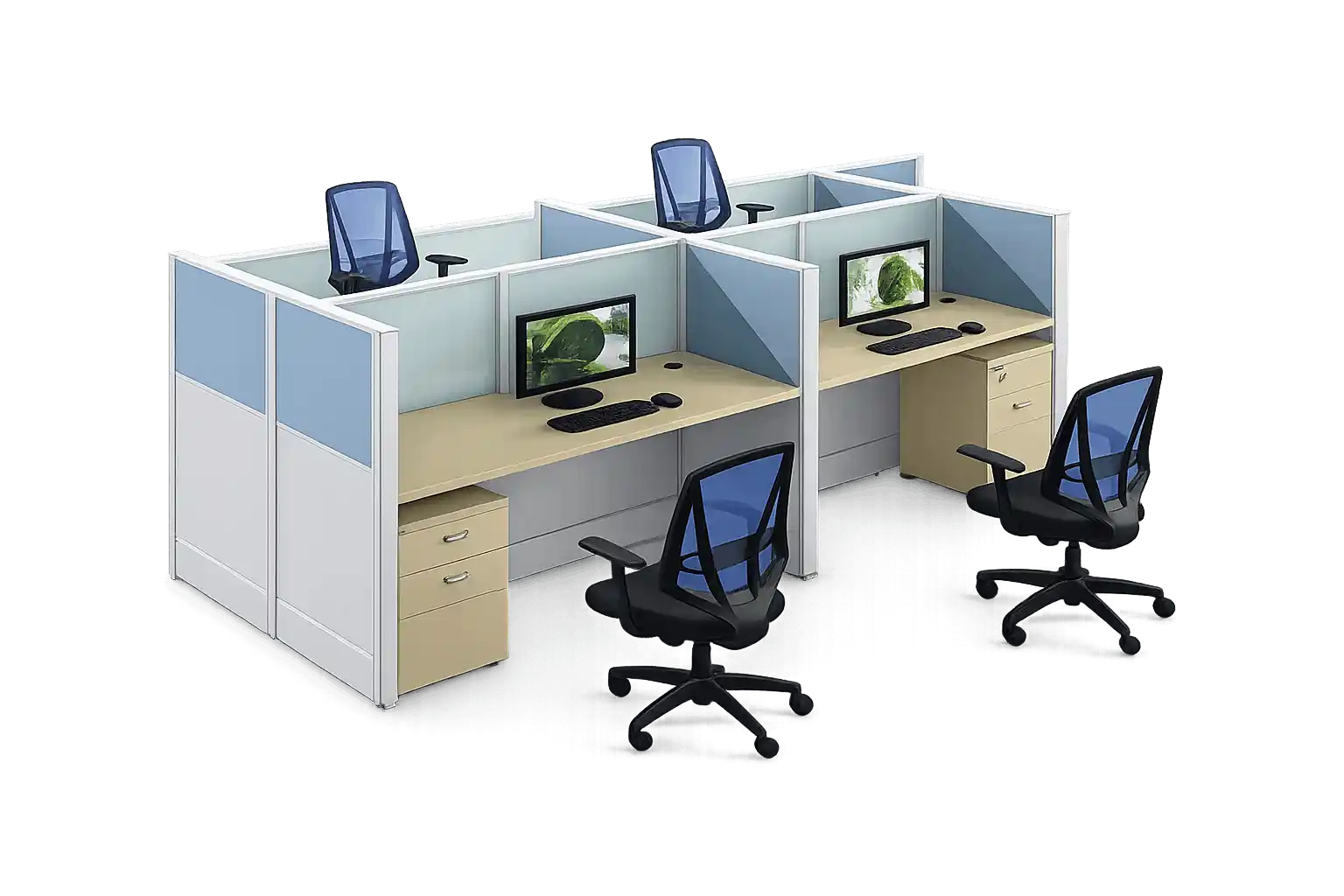 Custom office workstation cubicles designed by wooden furniture manufacturers in Qatar.