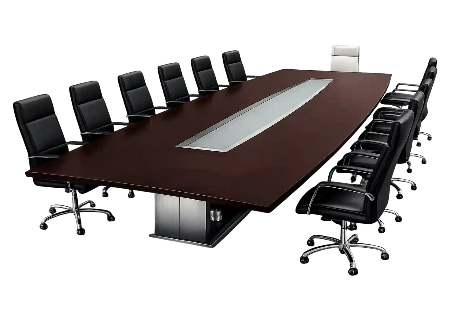 Premium executive boardroom table with conference chairs for modern corporate meeting spaces in Qatar.