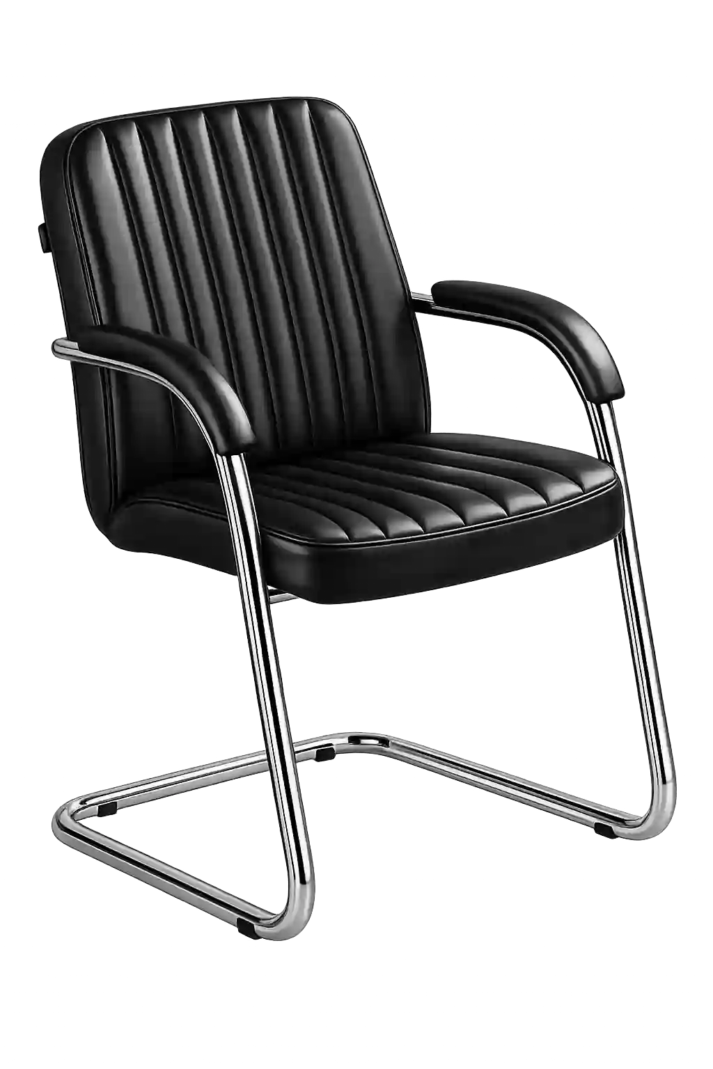 Executive visitor chair with cushioned seat and chrome frame for office guest seating.