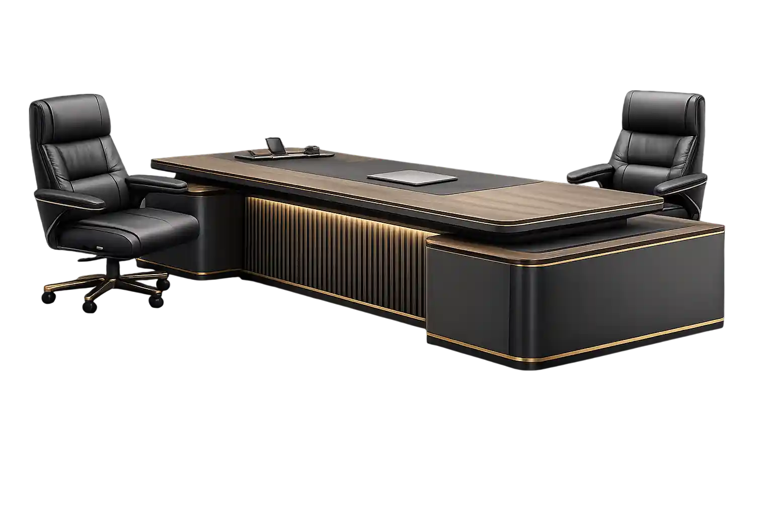 Executive workstation desk with modern wooden finish.