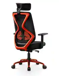 Gaming style ergonomic office chair with lumbar support and headrest.