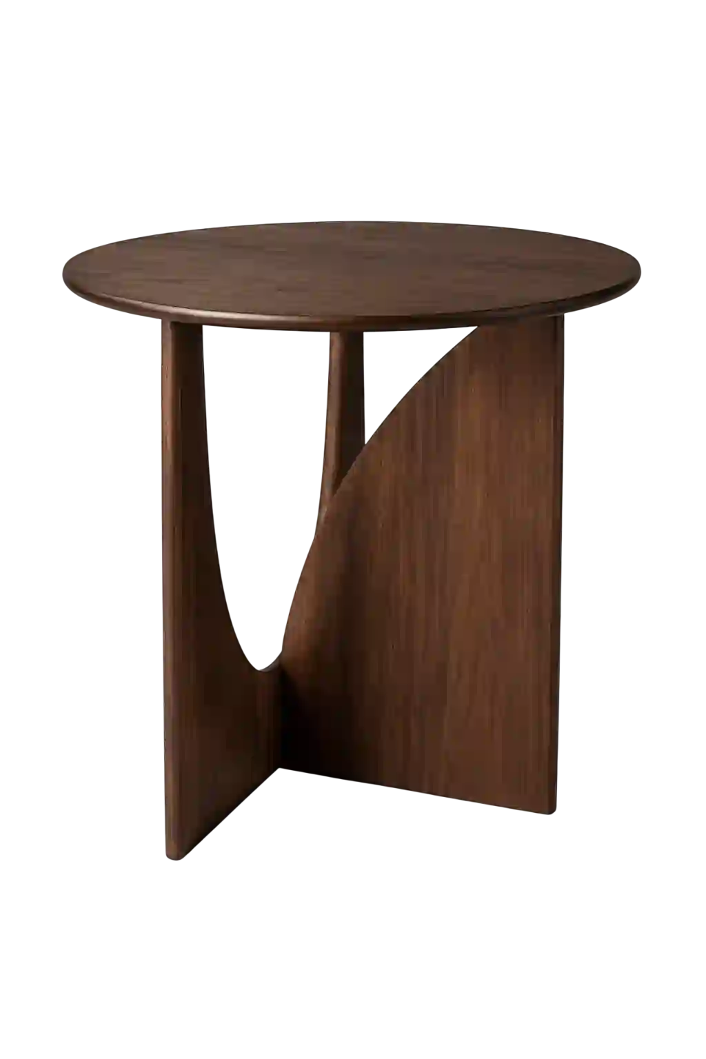 Geometric wooden round side table.