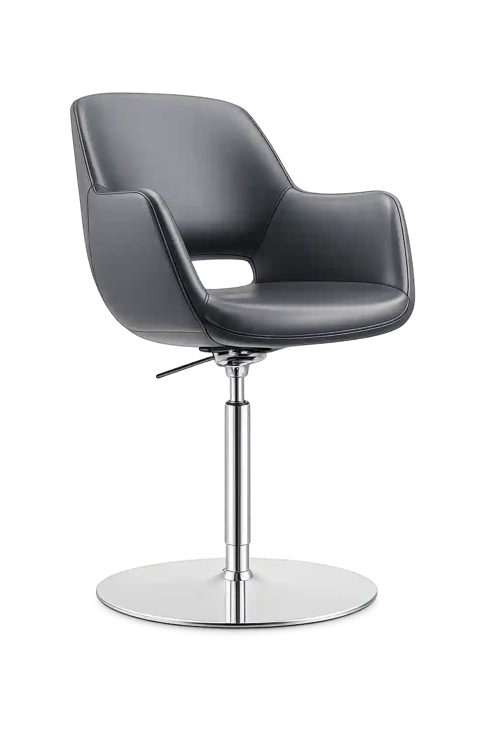 Grey lounge style visitor chair.