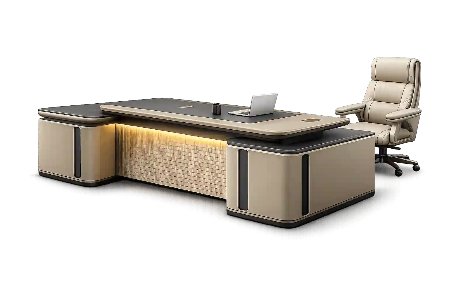 L-shaped executive desk designed by wooden furniture manufacturers in Qatar.