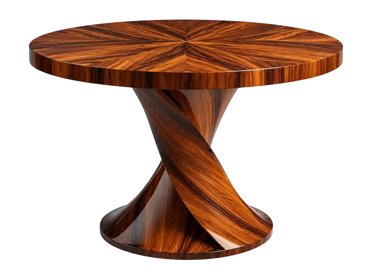 Luxury twisted wooden side table with a round top and premium wood finish.