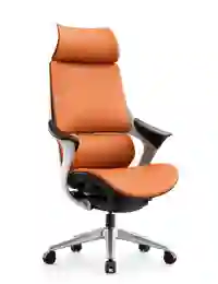 Orange executive ergonomic office chair with adjustable armrests.