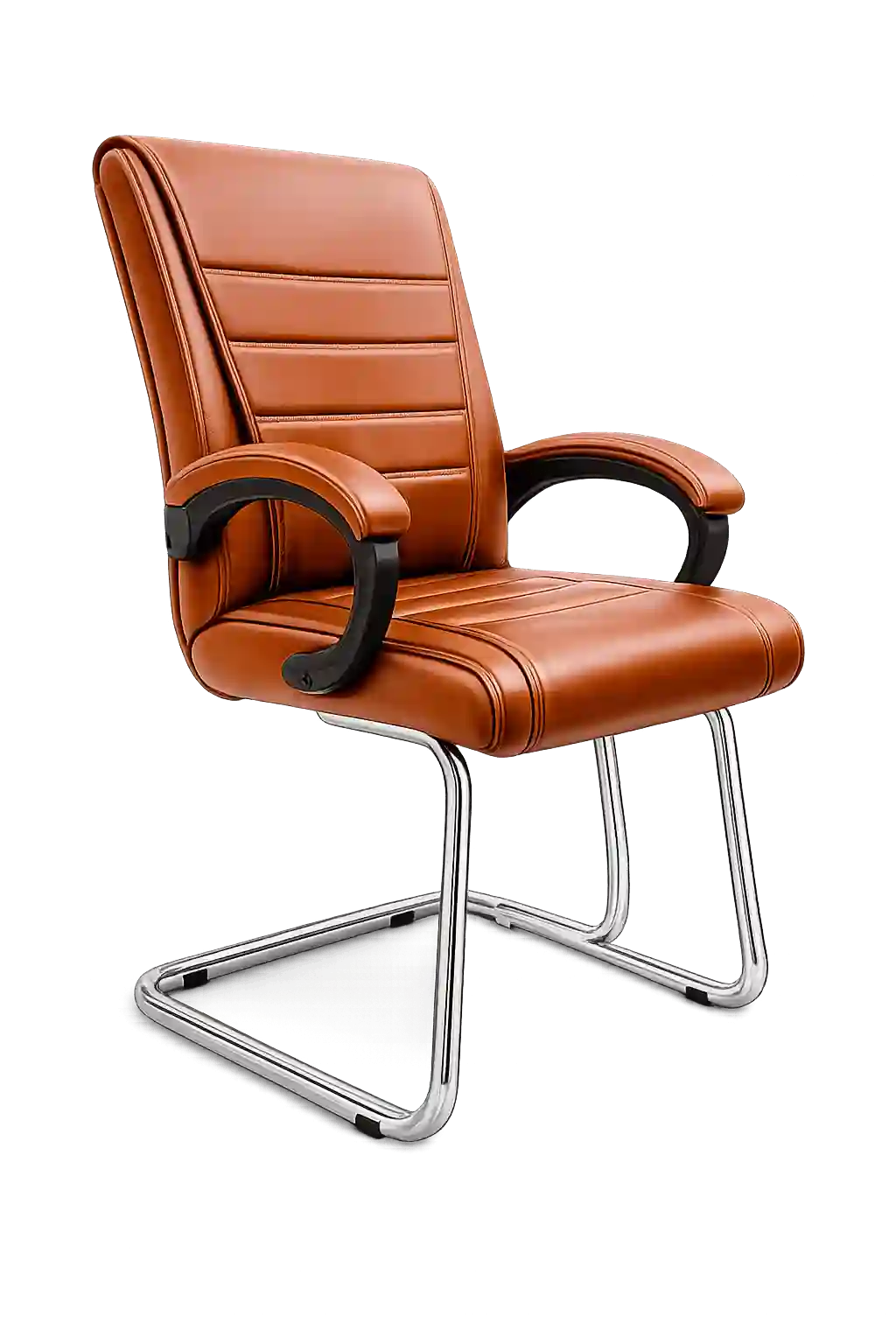 Premium leather visitor chair with cushioned seating and chrome base for professional office spaces.