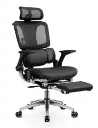 Premium reclining ergonomic office chair with footrest and headrest.