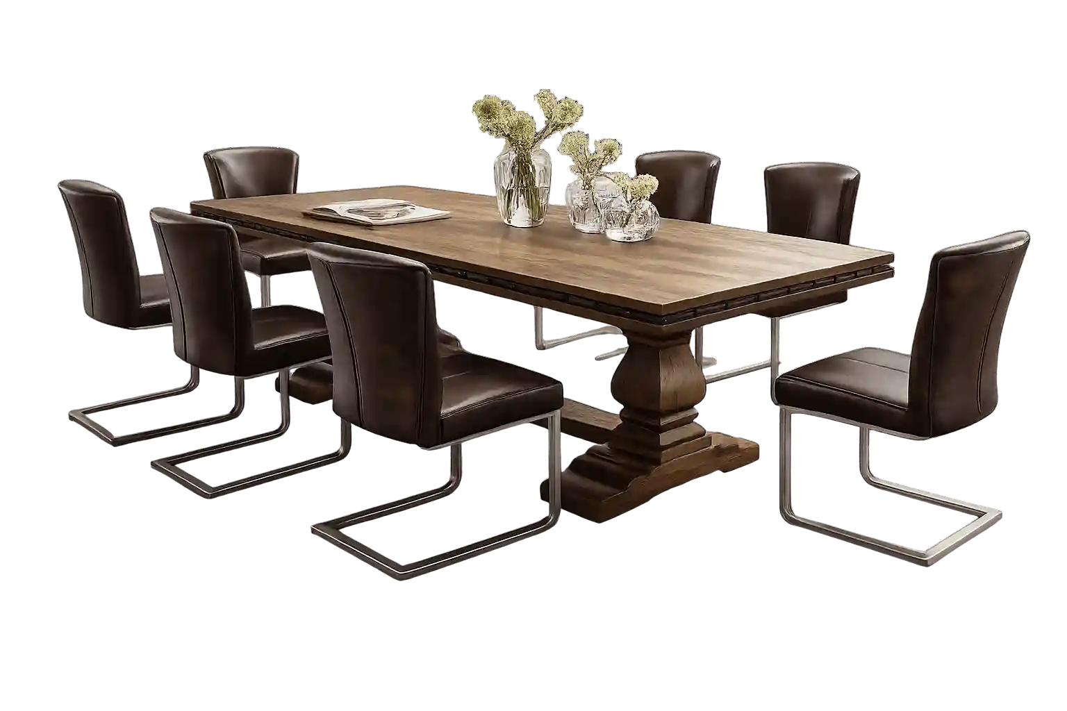 Premium wooden boardroom table with upholstered chairs and durable craftsmanship for executive meeting spaces.