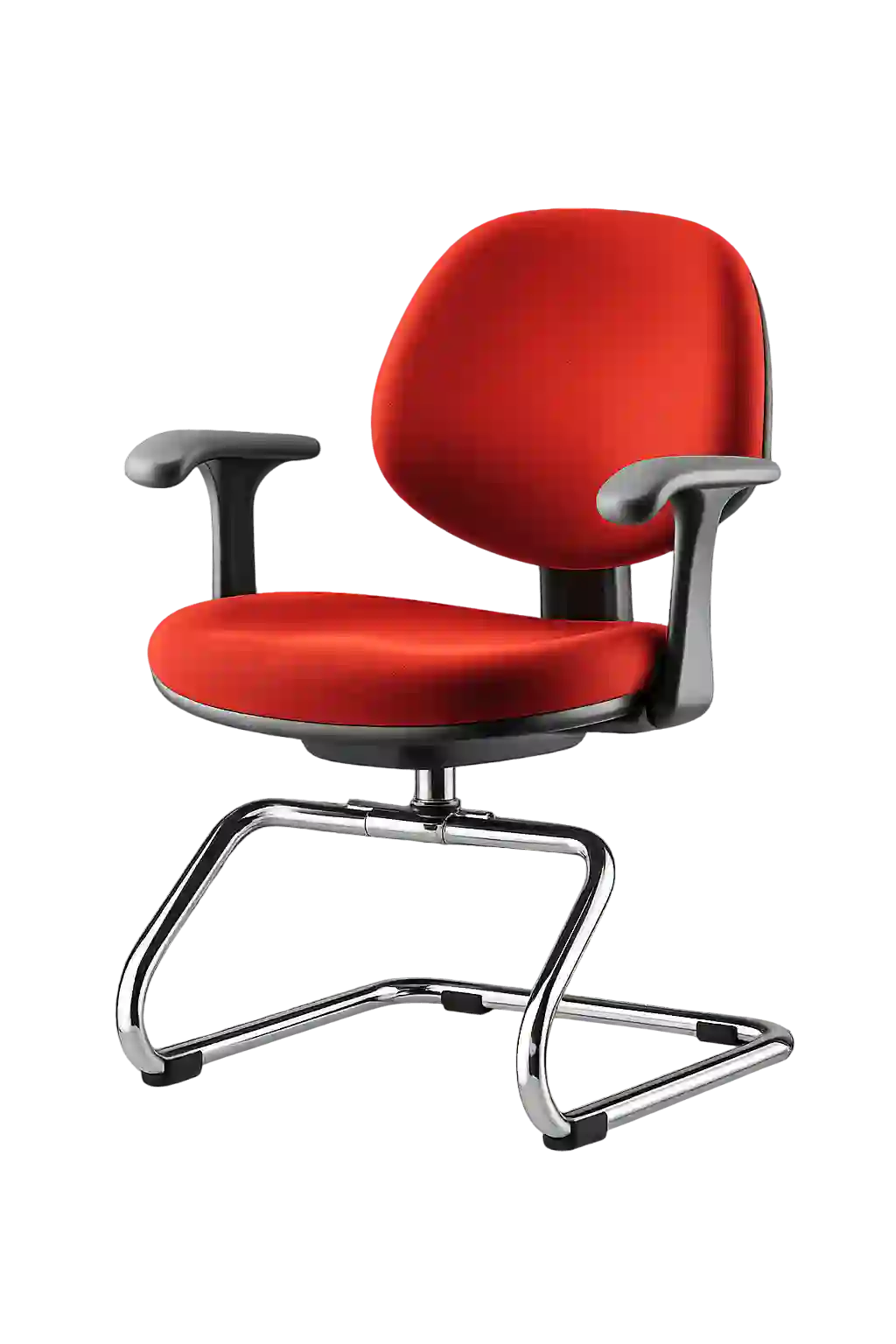 Red upholstered office visitor chair.