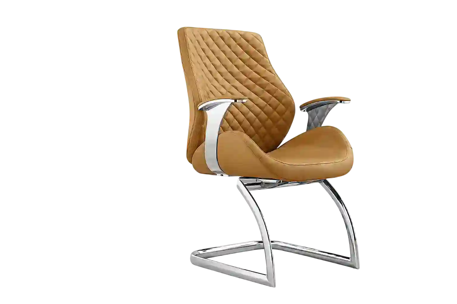 Tan upholstered office visitor chair.