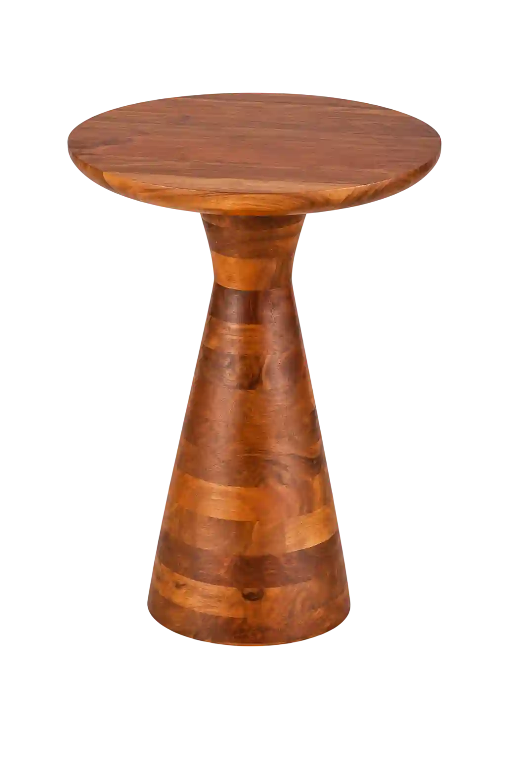 Tapered wooden pedestal side table.