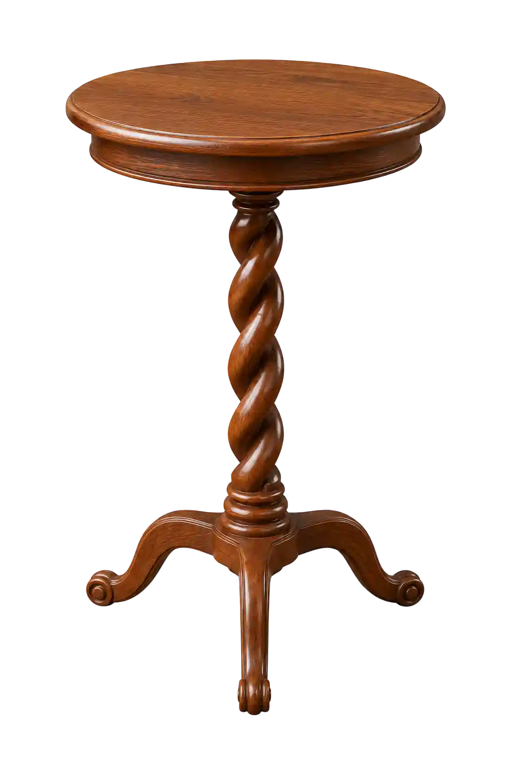 Wooden pedestal side table with carved base.