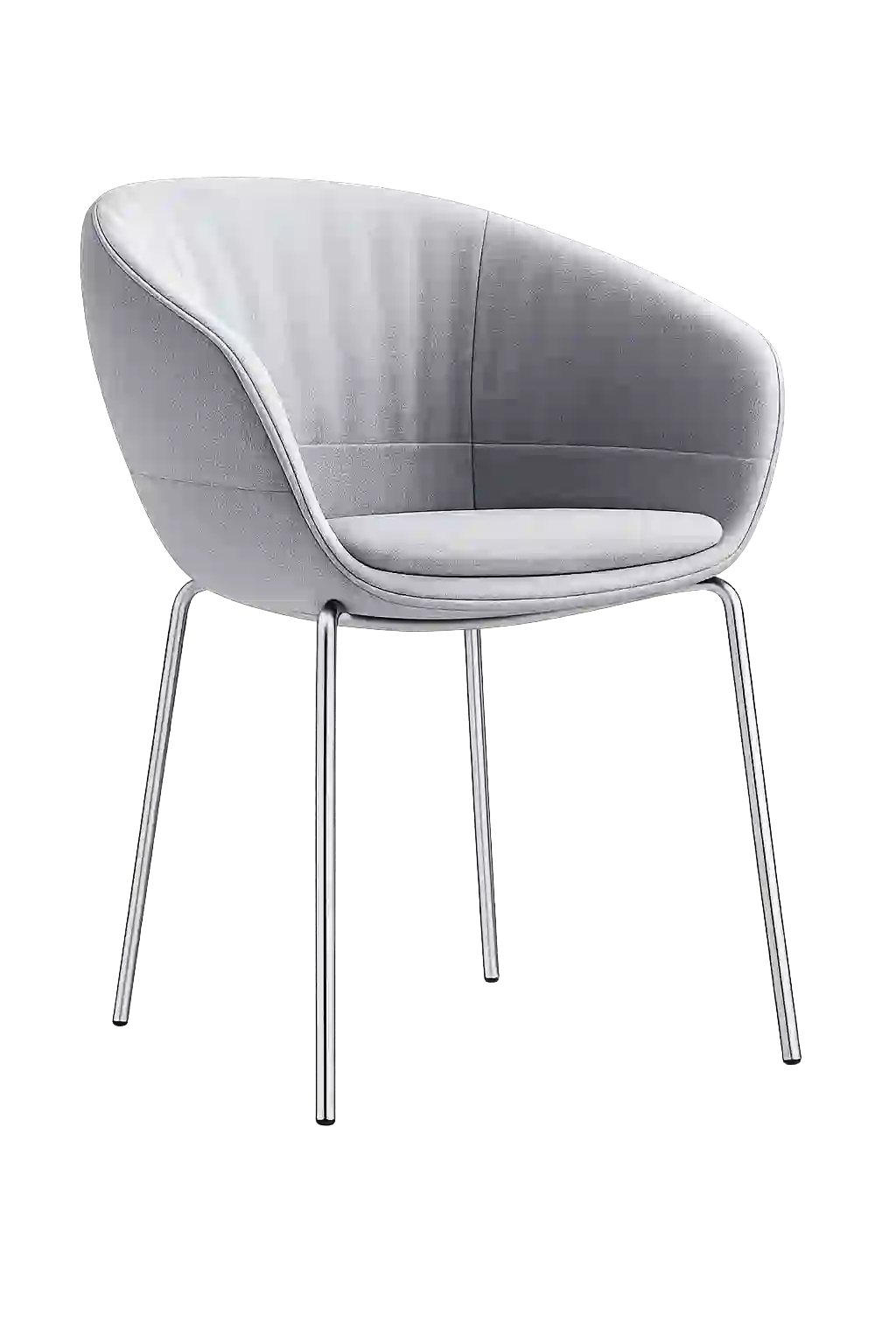 Modern white fabric visitor chair with metal legs.