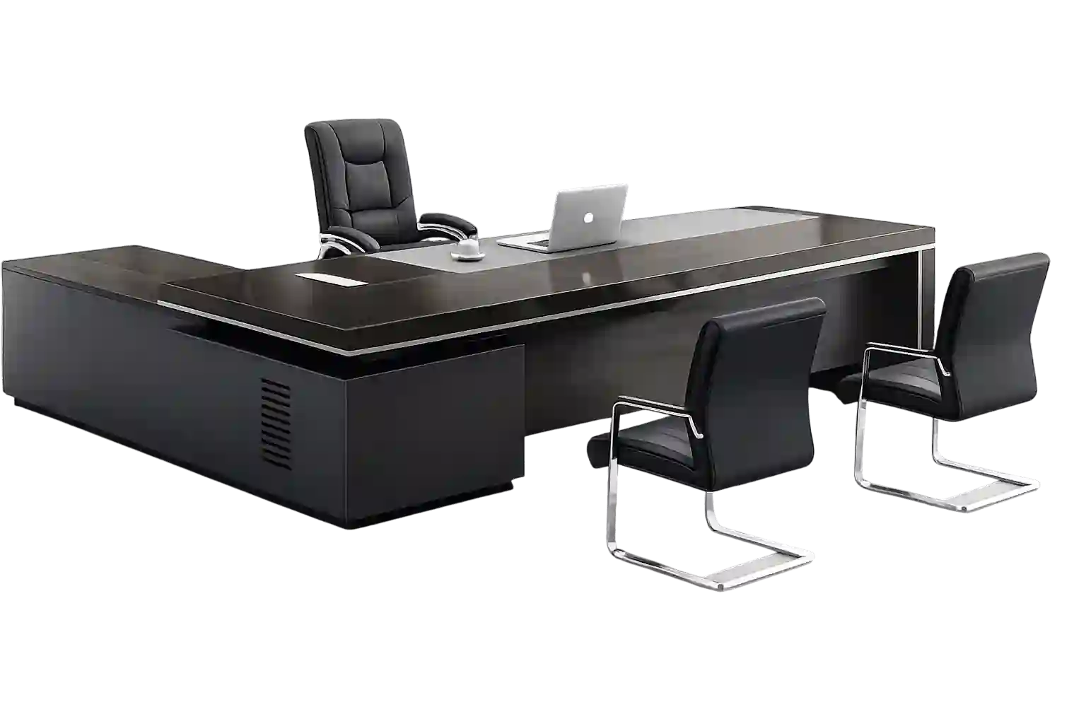 Luxury L shaped executive office desk with meeting extension.