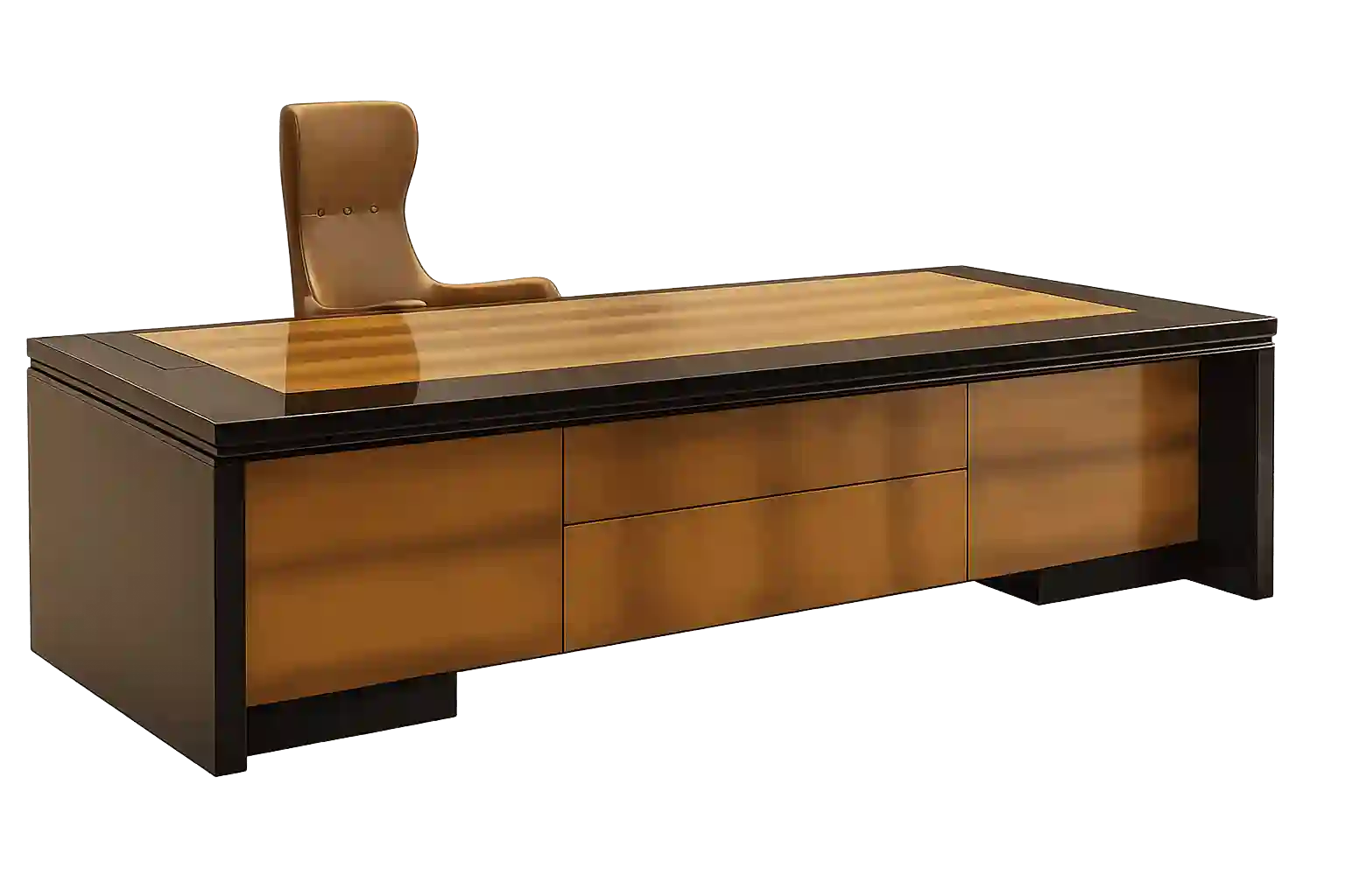 Luxury wooden office desk with premium storage drawers.