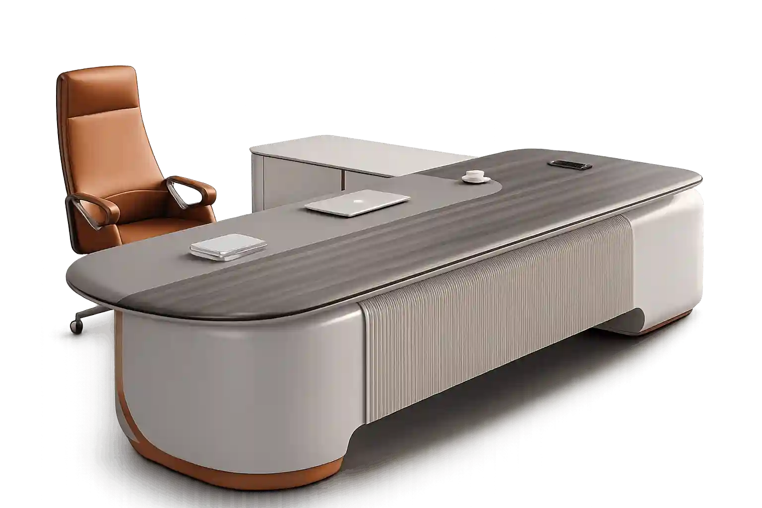 Modern curved reception office desk with elegant finish.