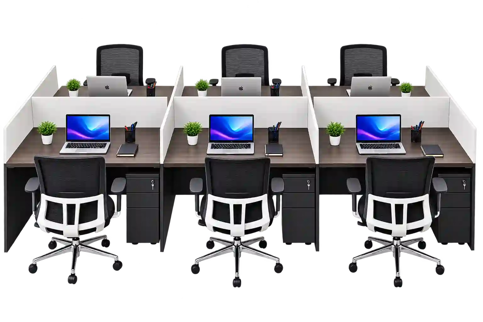 6-person workstation in Qatar with individual office desks.