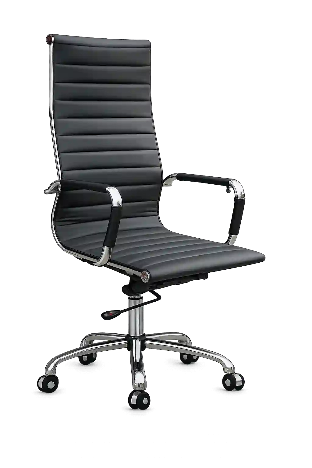 Black ribbed executive office chair.