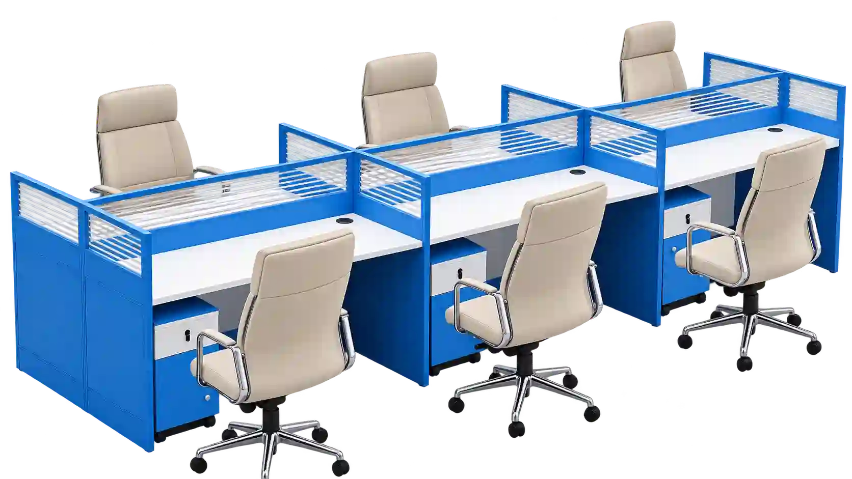 Blue 6-Person Workstation in Qatar for collaborative office environments.