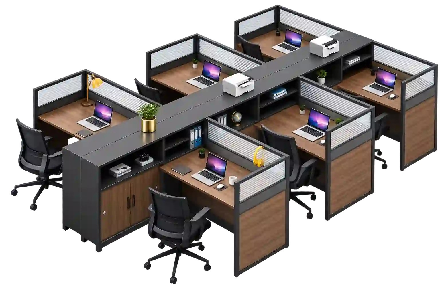 Compact cluster office workstation with individual employee desks