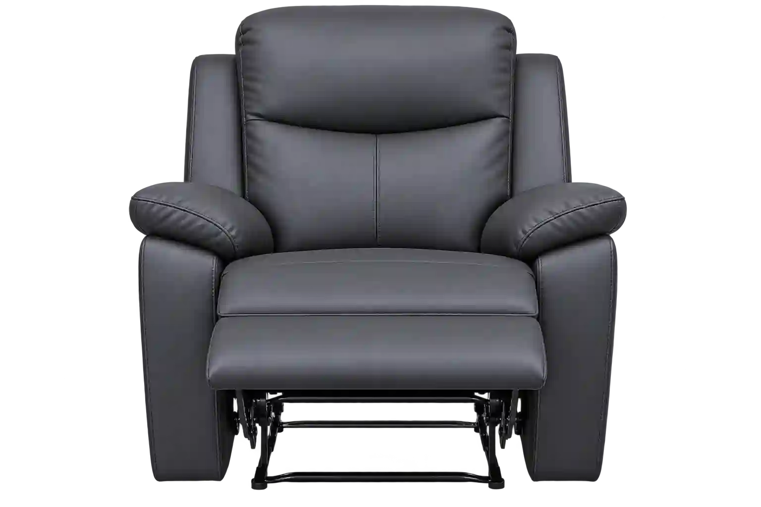 Compact grey recliner chair with cushioned backrest.