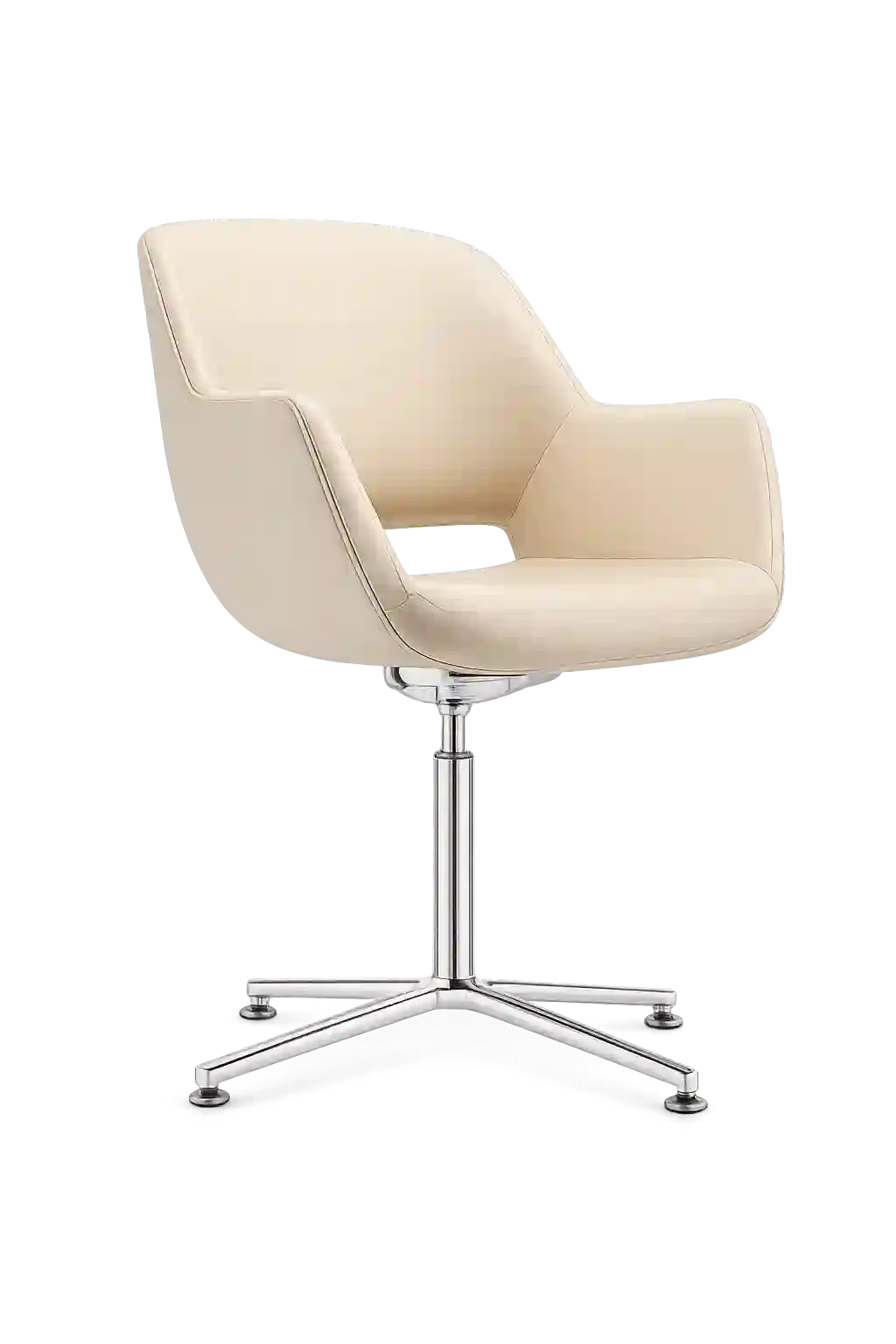Cream modern office chair with curved upholstered backrest.