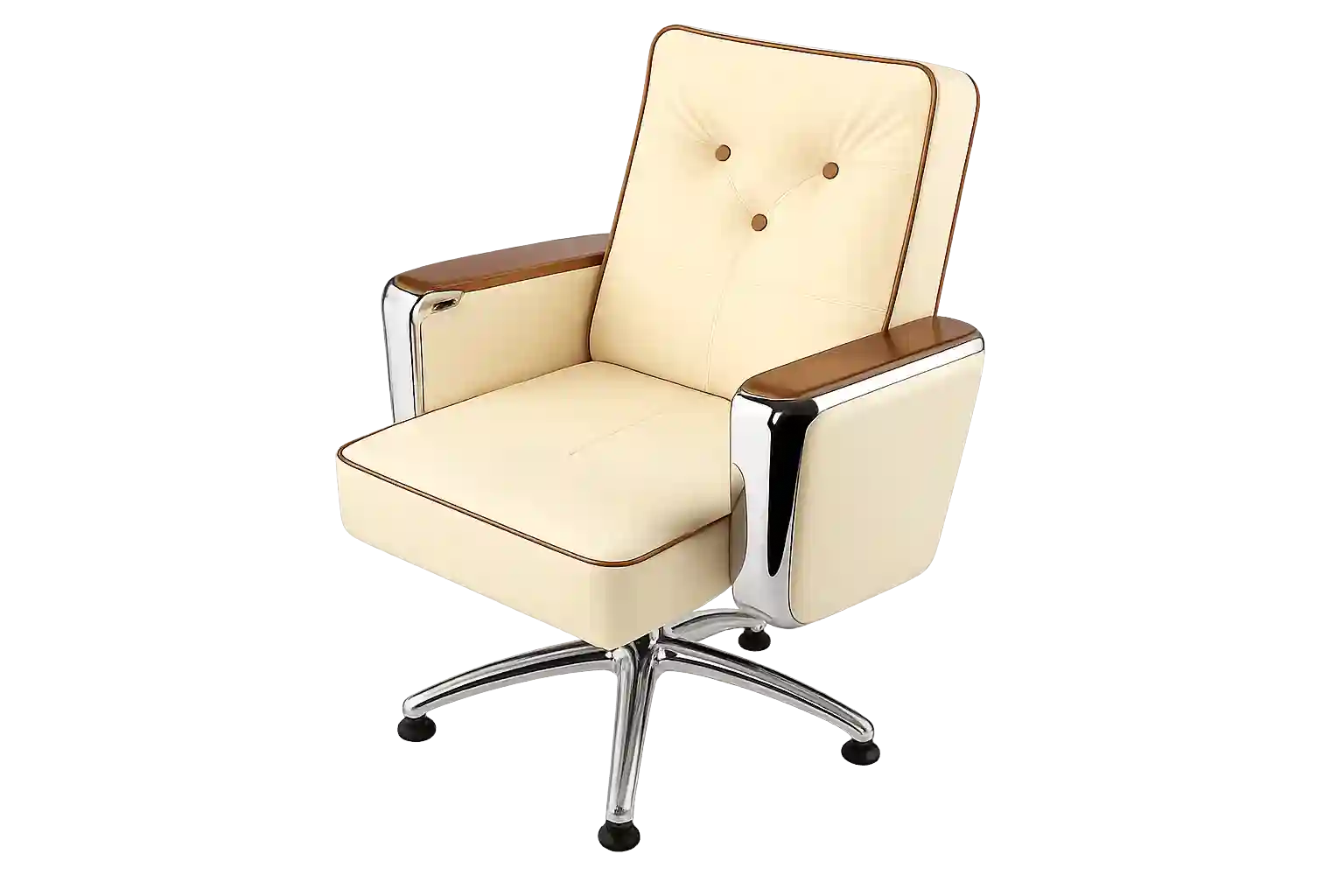 Cream padded executive office chair with curved armrests.