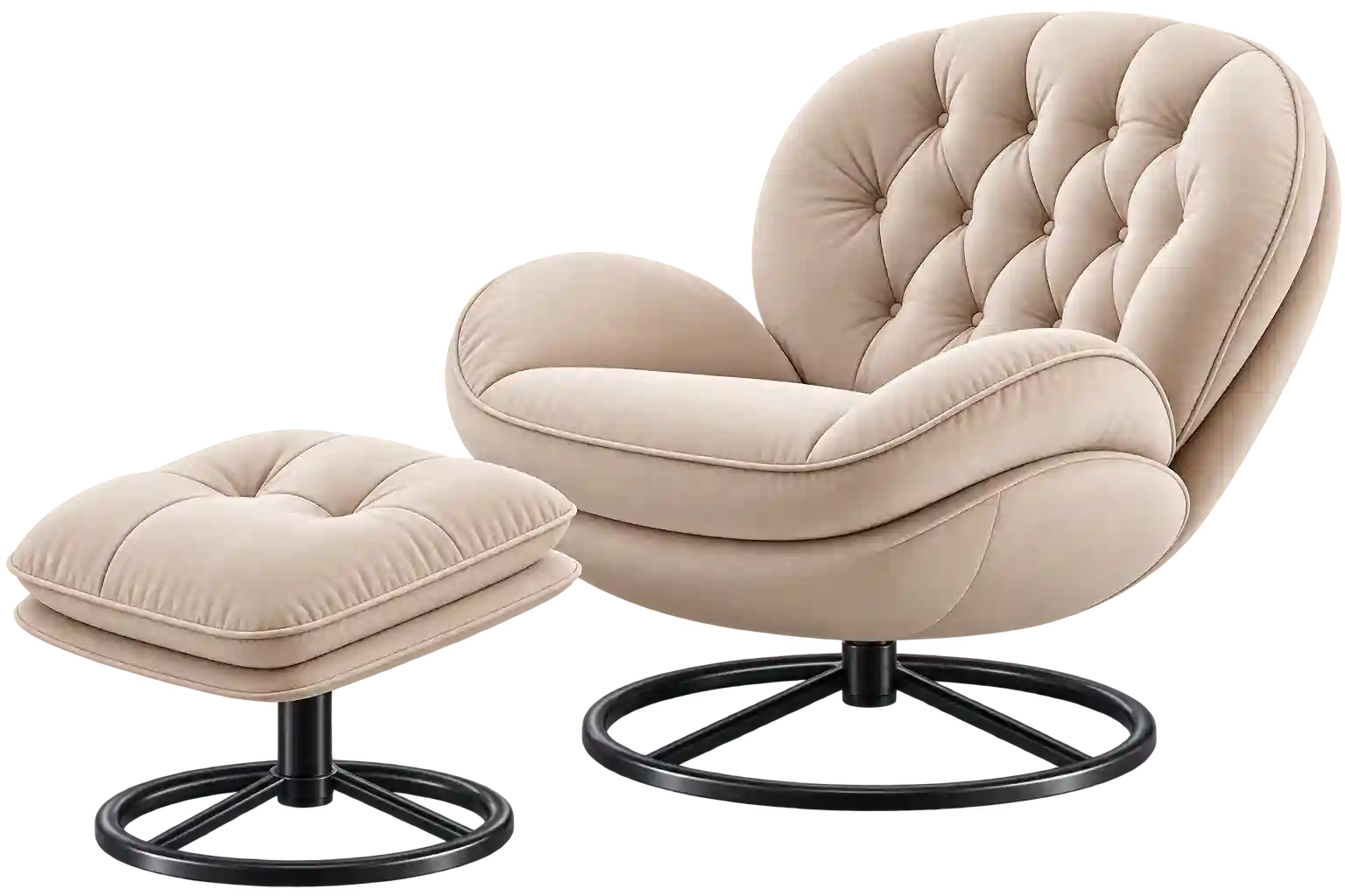 Cream recliner chair with matching round footstool.