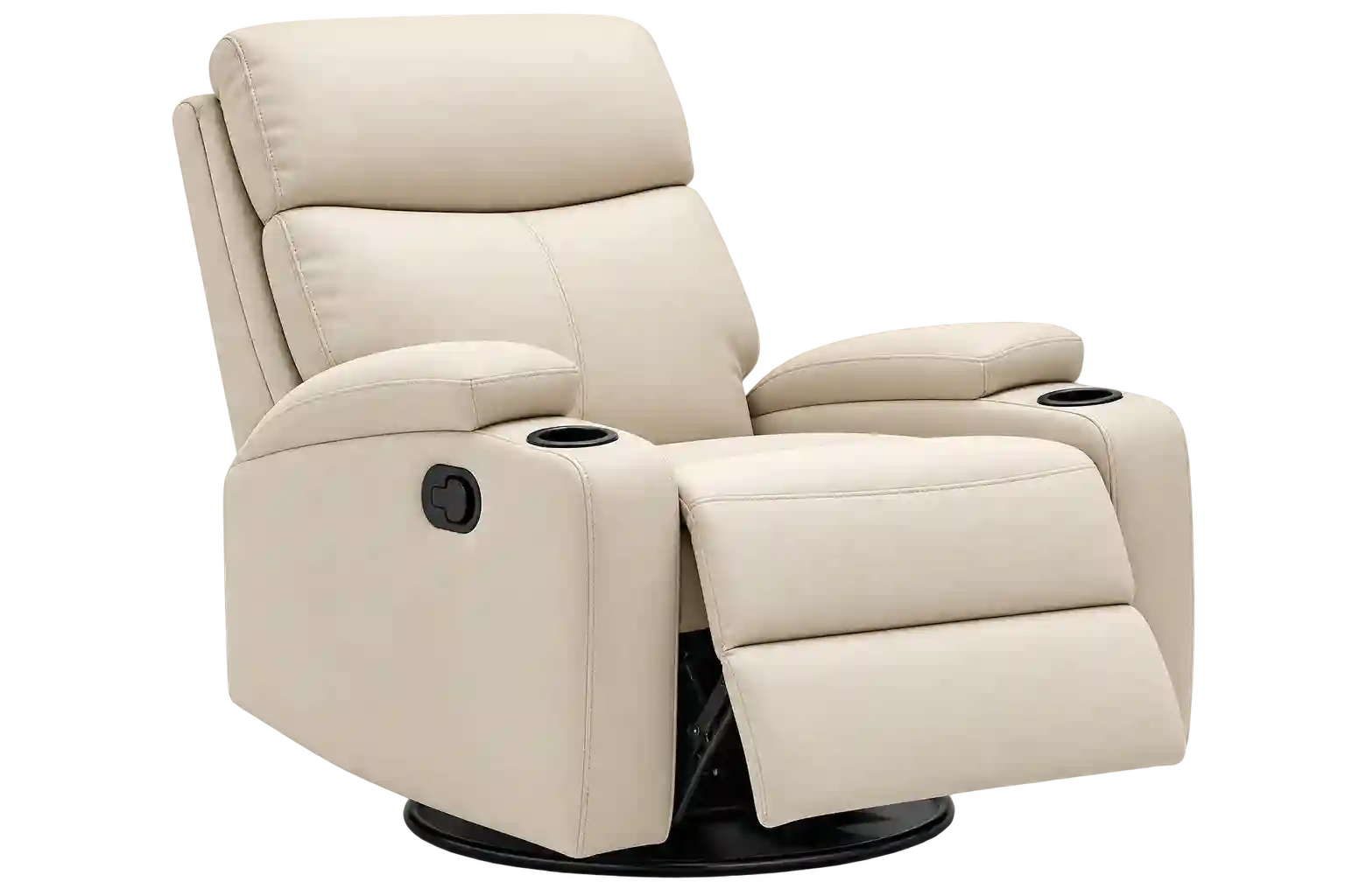 Premium beige recliner chair with padded seating and extended leg rest.