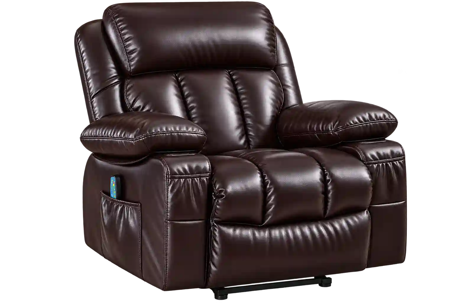 Premium brown leather recliner chair Qatar with cushioned back and armrests.