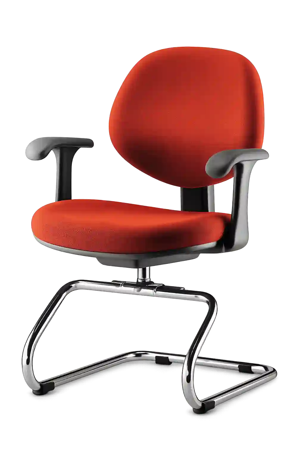 Red visitor office chair with chrome frame.