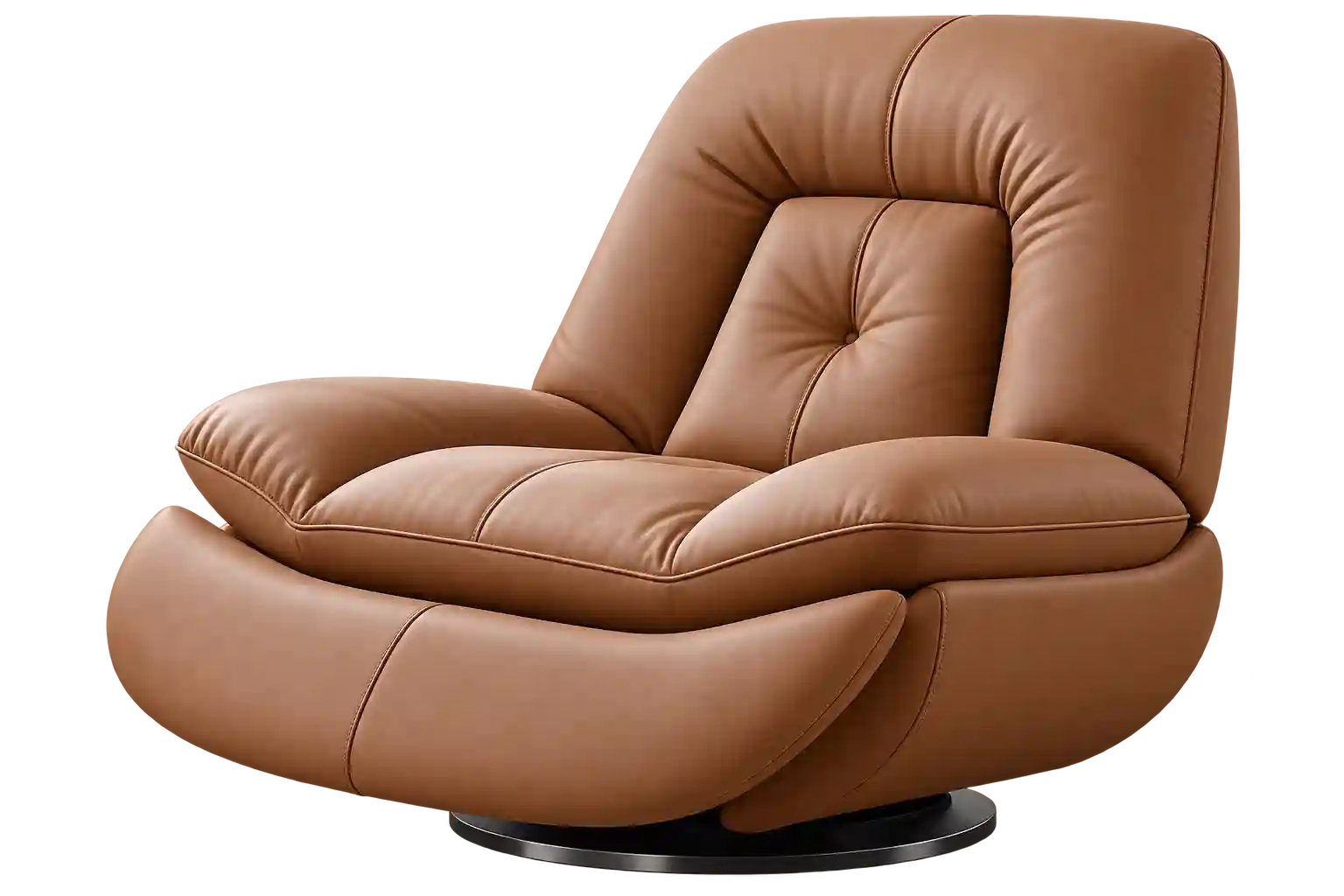 Tan lounge recliner chair with curved cushioned design.
