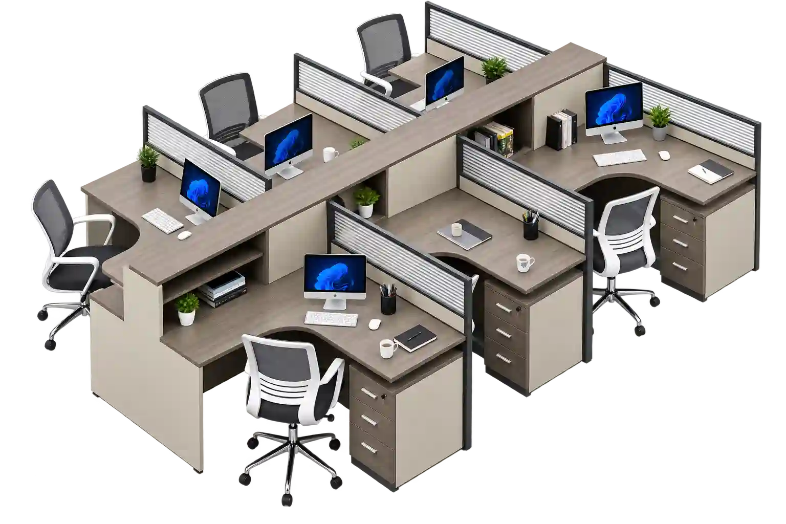 U-shaped 6-Person Workstation in Qatar for collaborative office use.