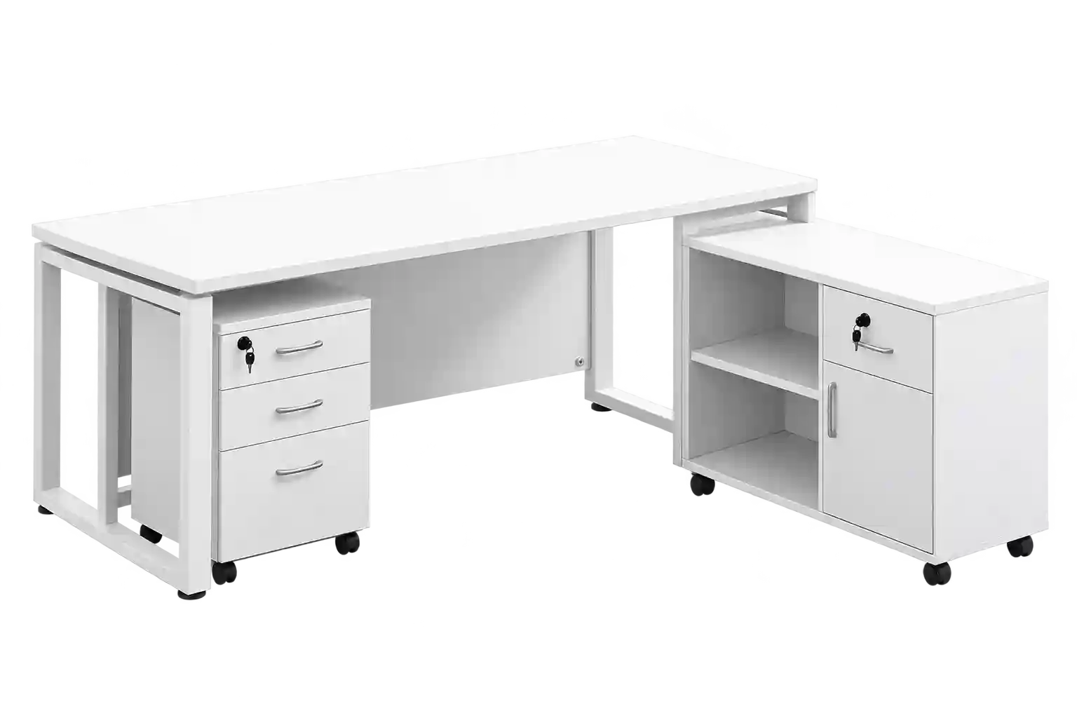 Modular White Staff Desks in Qatar for office workspaces.