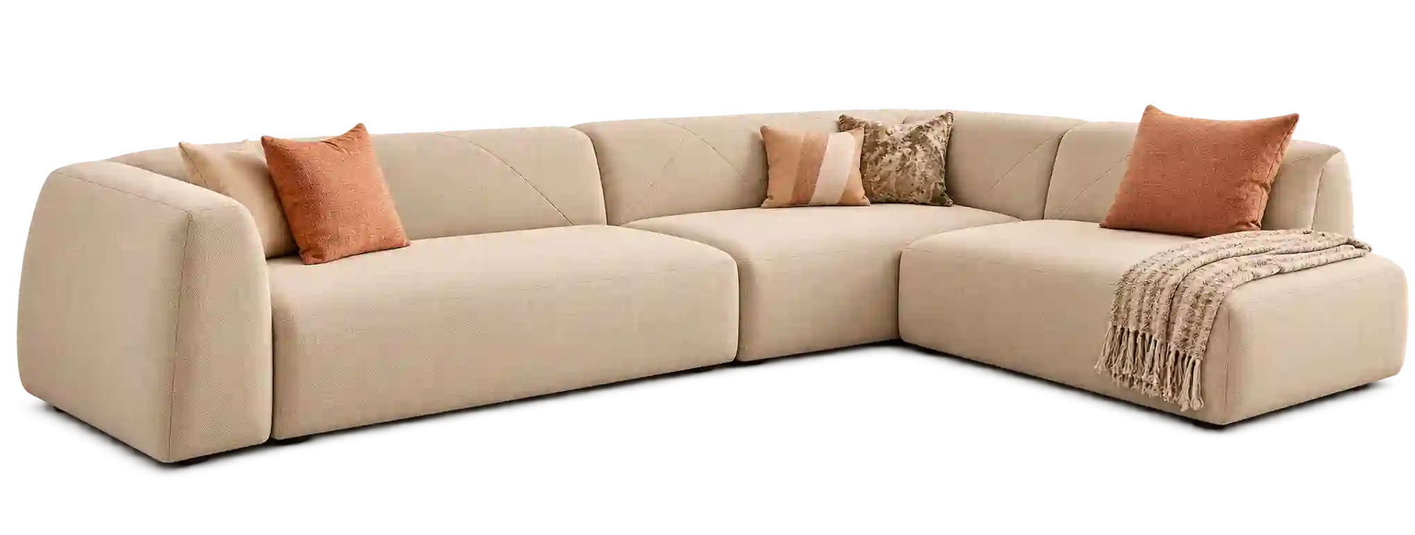 Beige L-shaped sofa for a contemporary modular sofa Qatar living space.