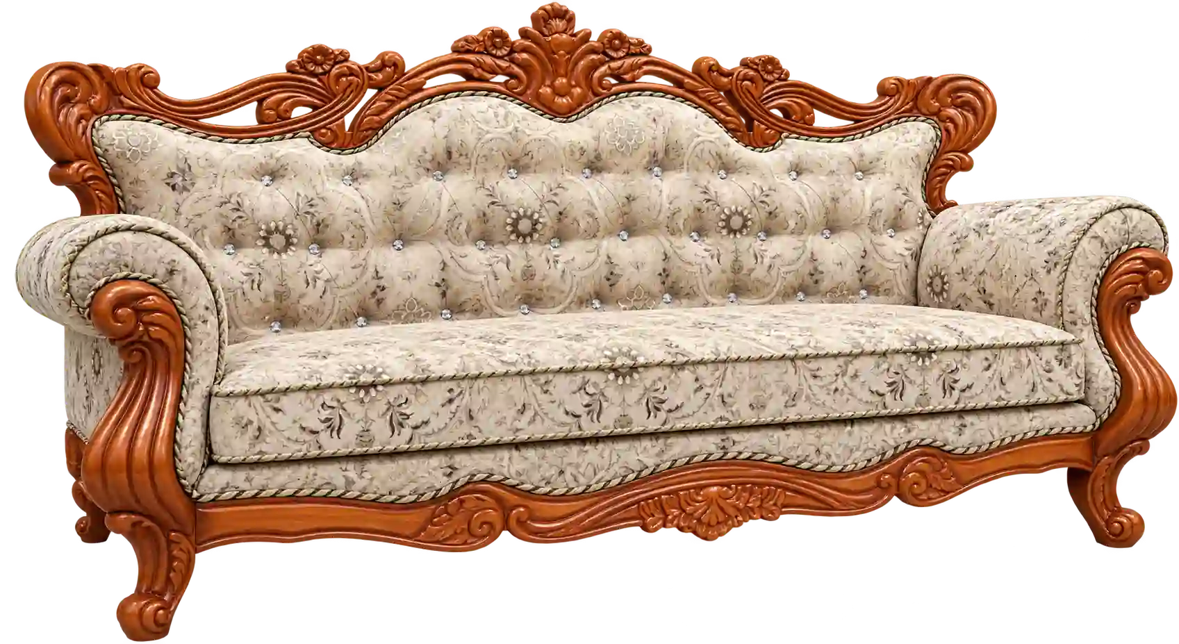 Classic wooden sofa in Qatar with carved frame and upholstered seating.