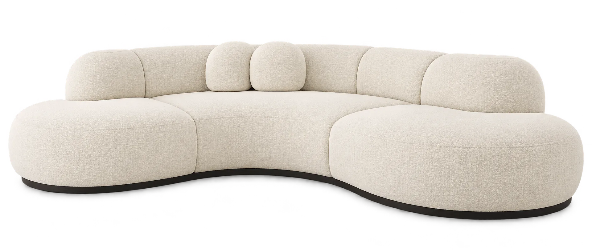 Cream curved modular sofa with rounded chaise seating.