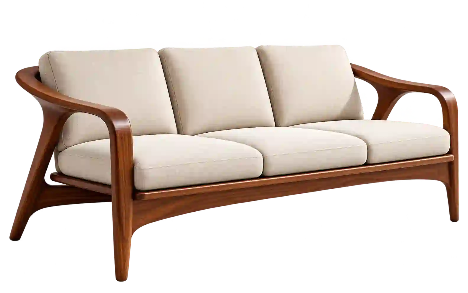 Cream curved wooden sofa from Wooden Sofa in Qatar.