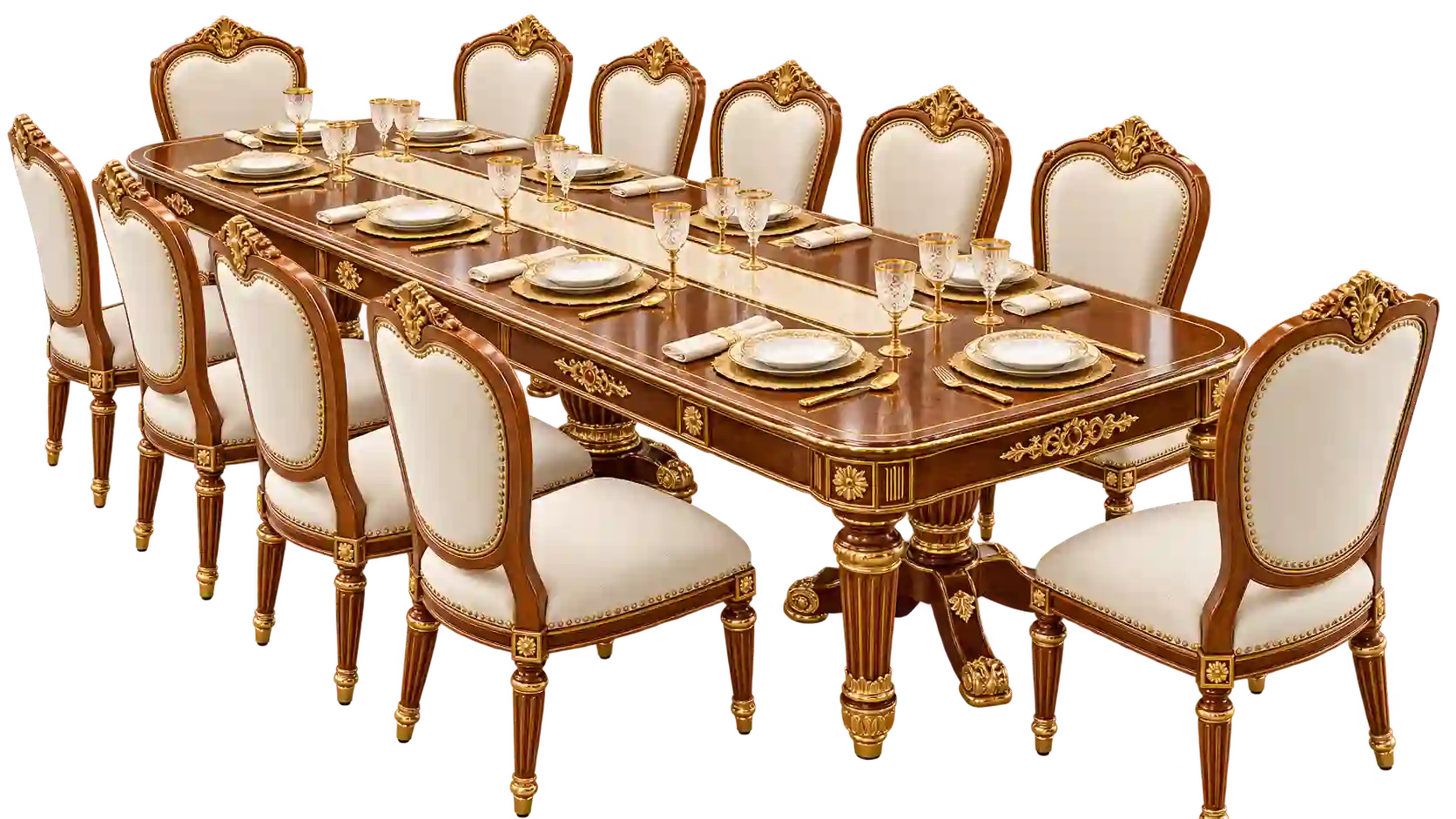 Gold ornate dining table set by Dining Table Suppliers in Qatar.